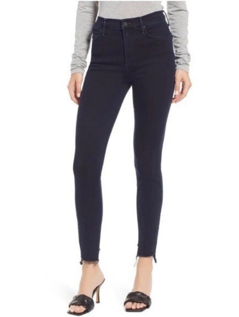 Mother The Stunner Zip Two Step Fray Ankle Jeans Holding Hands Blue Black sz 31